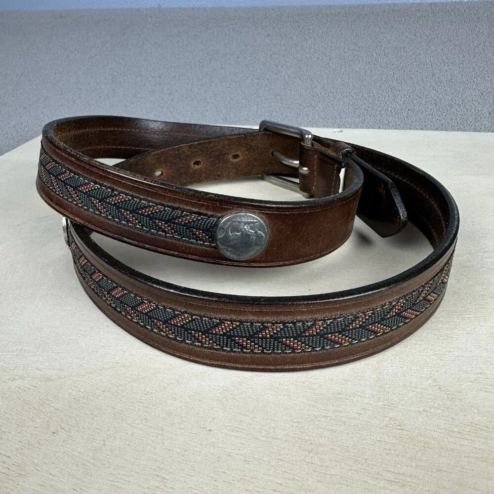 Gap Buffalo Nickel Men's Leather Belt Southwest Chevron Insert Size 40